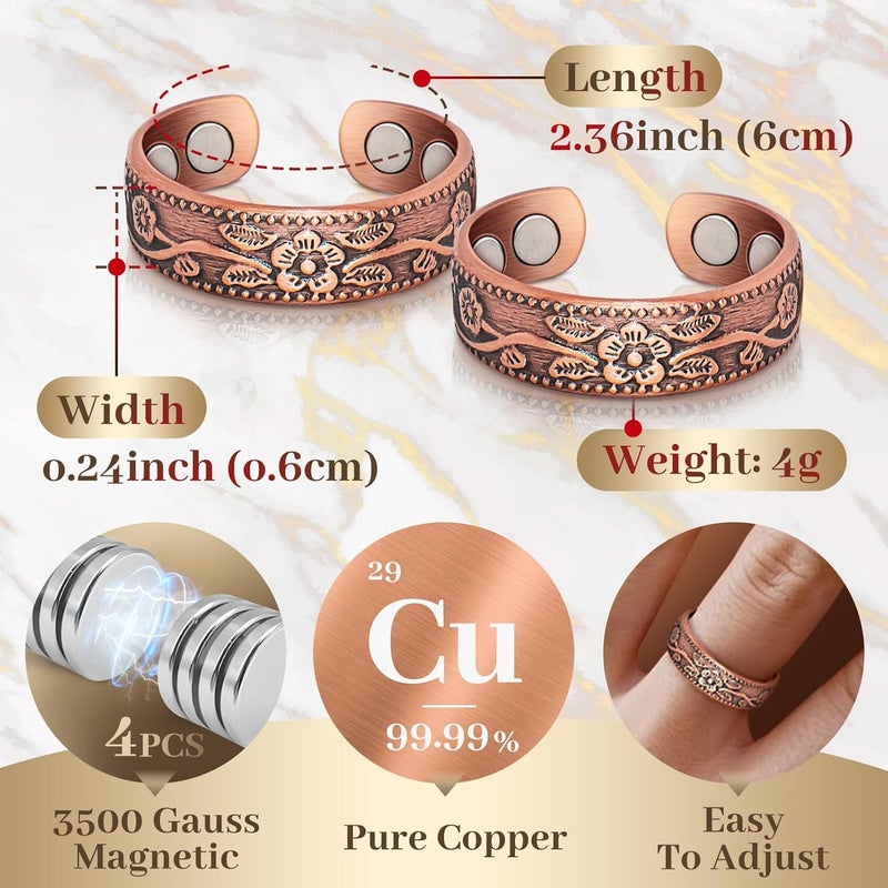 Auramag Copper Rings for Women, Thumb Rings 99.99% Pure Copper Magnetic Rings with 3500 Gauss Magnets,Copper Jewelry for Women with Box(2 PCS) - Image 4